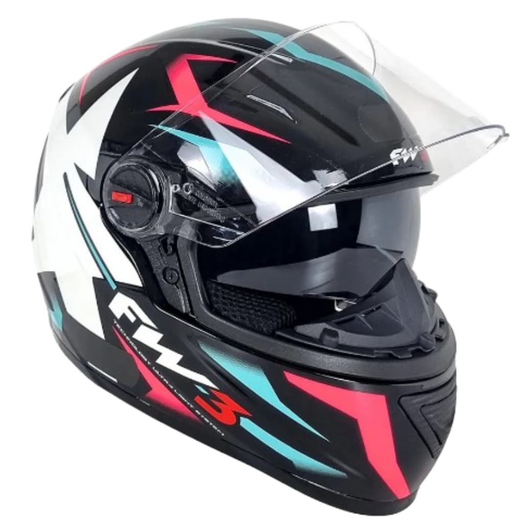 CAPACETE FW3 GTX STAR PRETO BRILHANTE TIFFANY COM ROSA COM OCULOS FUME INTERNO