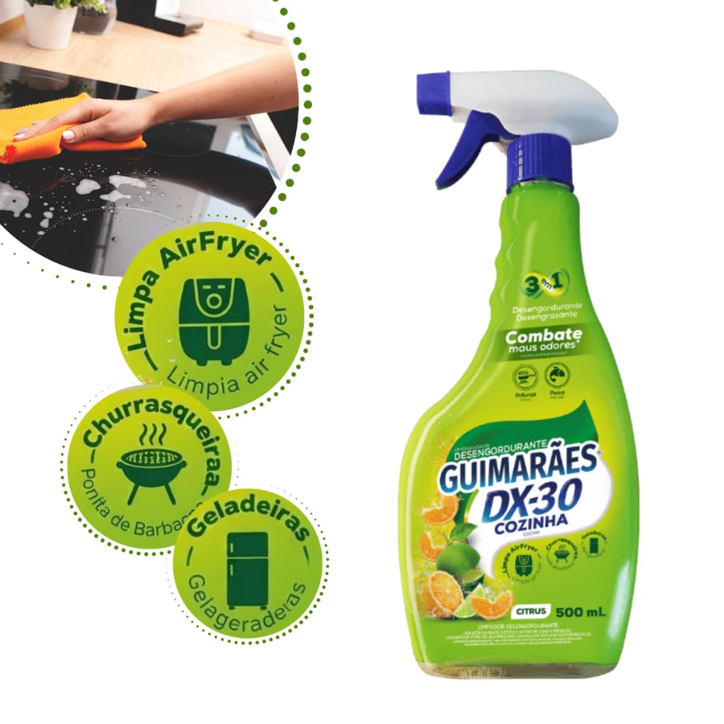 Limpa gordura de fogão chapa parede DX30 Guimarães Desengordura Desengraxa Spray Limpa Air Fryer