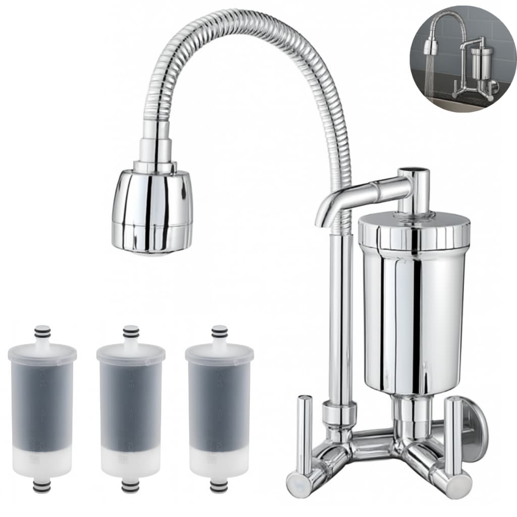 Torneira Filtro De Bancada Cozinha Flexível Jato Duplo Cromada 1/4 Gourmet Luxo