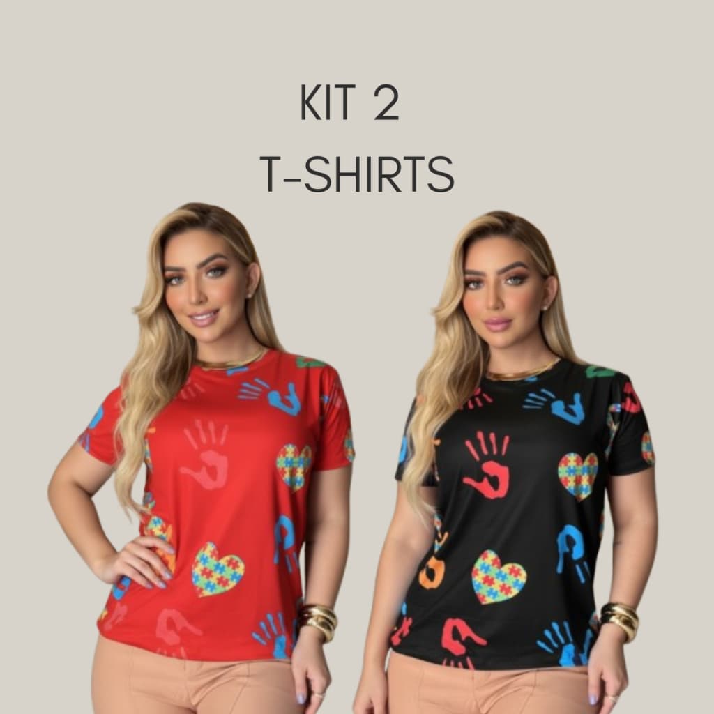 Kit T-shirt Feminina Autismo Coração Blusa Manga Curta Autista Camiseta Baby Look Inclusão
