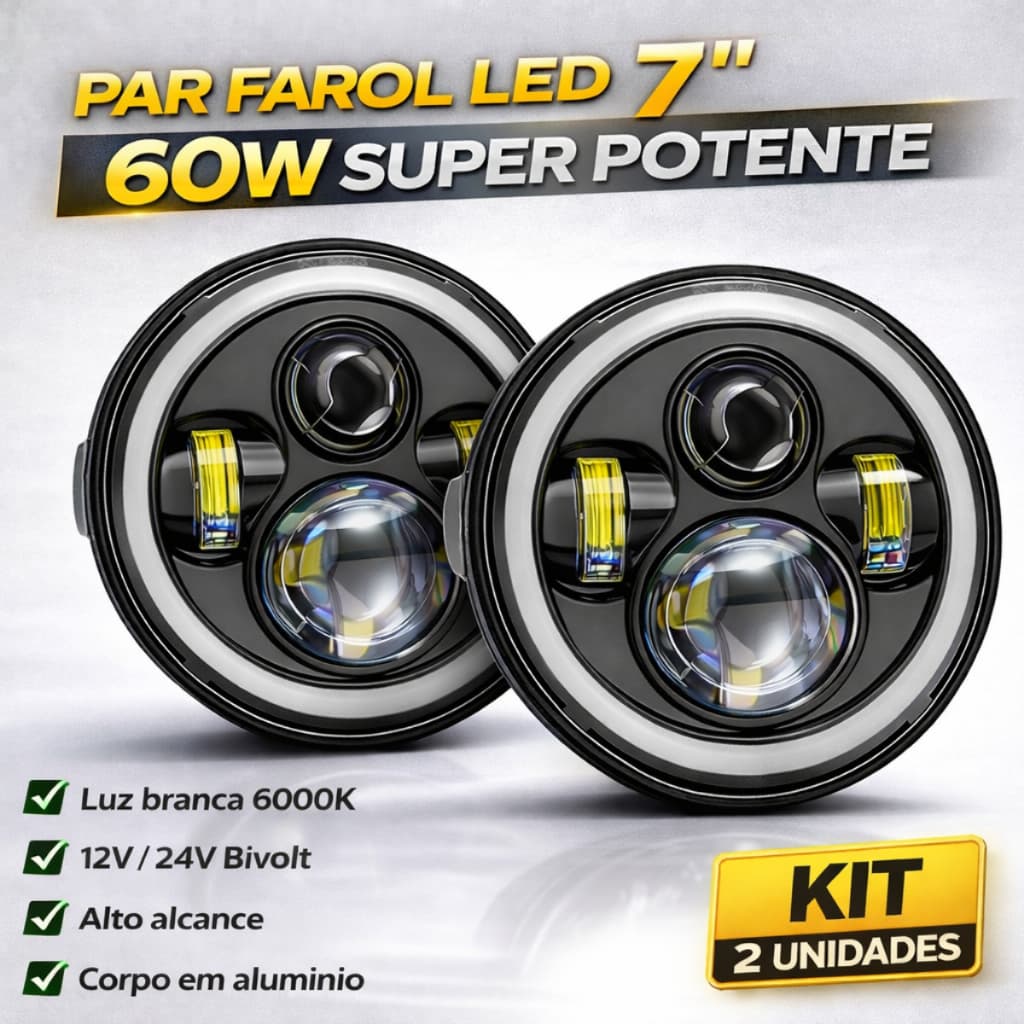 Par Farol Led Angel Eyes 7 Polegadas Constellation Fusca Kombi
