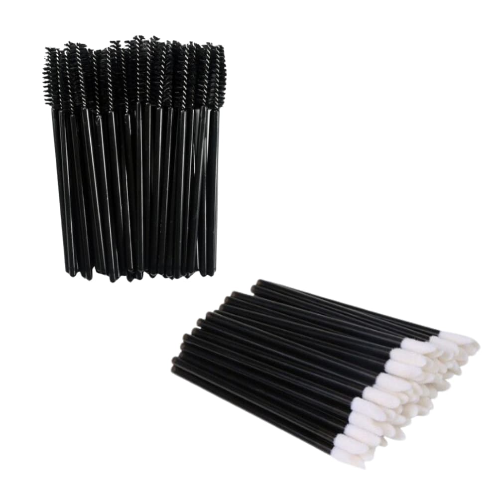 Kit Descartáveis Lash Designer 100 Escovinhas Cor Preta + 100 Aplicadores de Batom Cor Preta