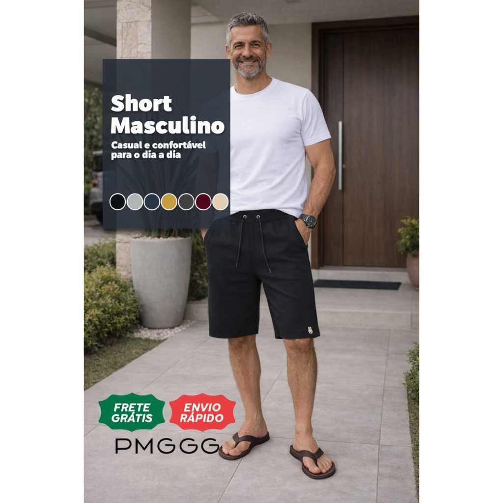 Bermuda Moletom Masculina Casual Confortável bolso Elástico Cordão Moda Masculina Dia a Dia Pais Use cupom  frete grátis