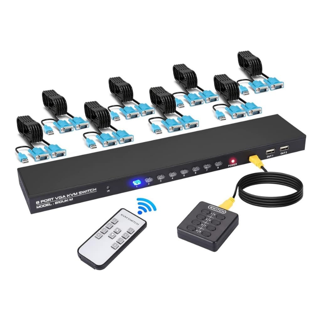 Chaveador Switch Kvm Vga - Usb 8 Portas + 8 Com Cabos Kvm