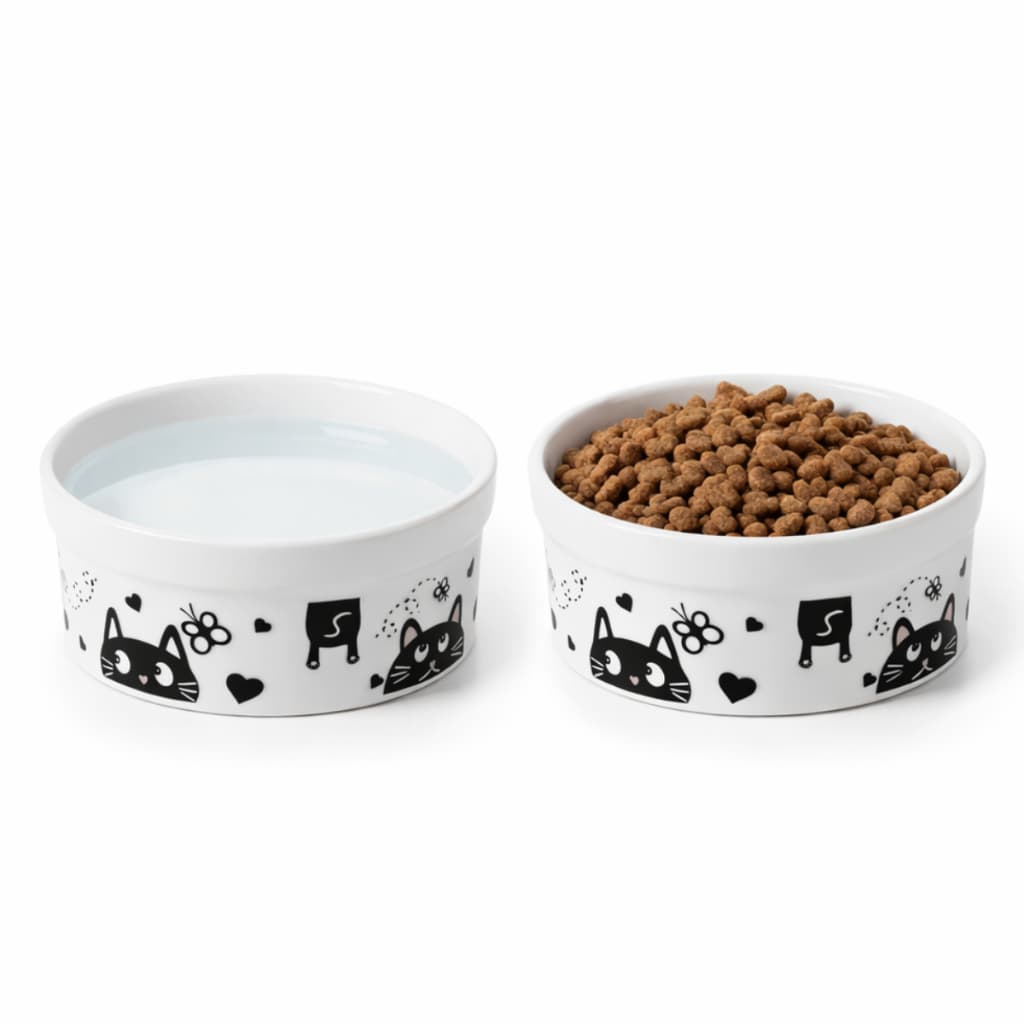 Tigela Comedouro Bebedouro para Gato Pet 300Ml Porcelana Kit 2 Peças