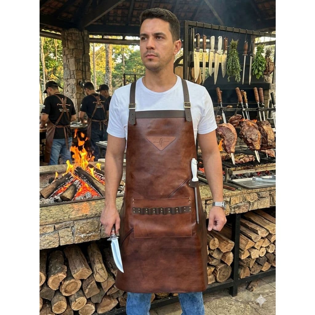 Avental Churrasqueiro Couro Legítimo Bovino Chef Cozinheiro Oferta Lua & Flor
