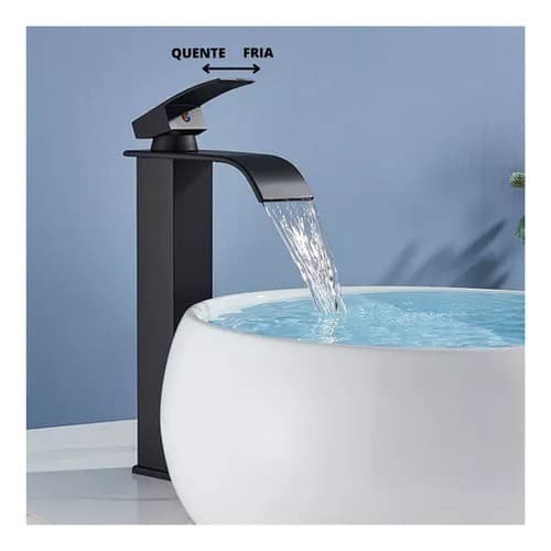 Torneira De Luxo Quente e frio Banheiro Lavabo Cascata Monocomando Preta Fosco Com mangueira Bica Baixa