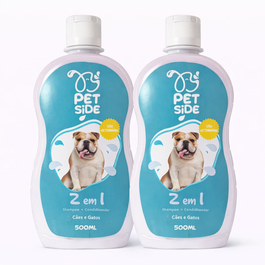 Kit 2 Shampoo e condicionador 2 em 1 Para Cachorro e Gatos Petside 500ml
