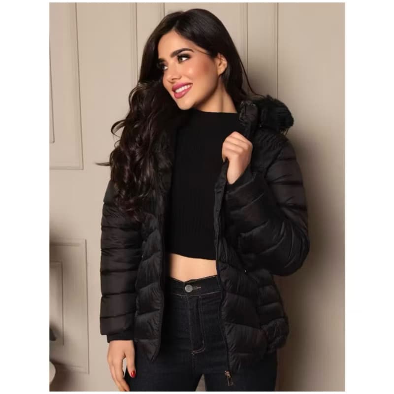 Jaqueta Feminina Bobojaco Puffer Forrada Apeluciada Fashion Moda Com Capuz Removivel带毛