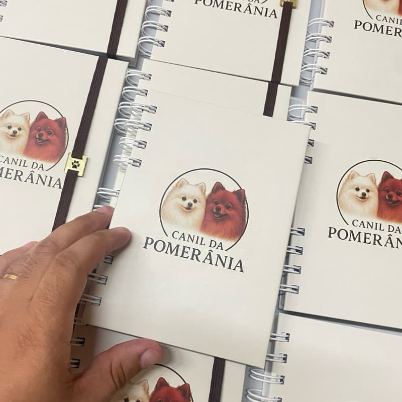 kit 10 Cadernetas Pet Personalizadas Canil – A6, 200 Páginas, Controle de Vacinação, Wire-O e Elástico