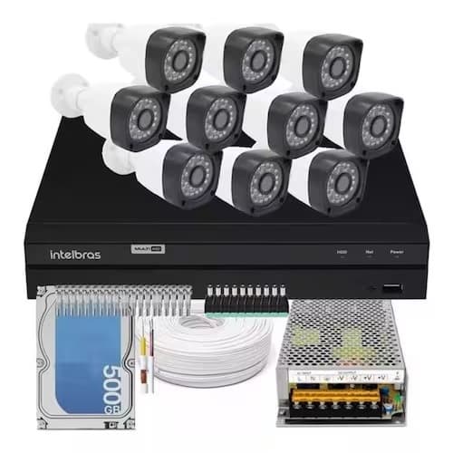 Kit Cftv 10 Cameras Full Hd 2mp Dvr Intelbras Mhdx 16 Canais