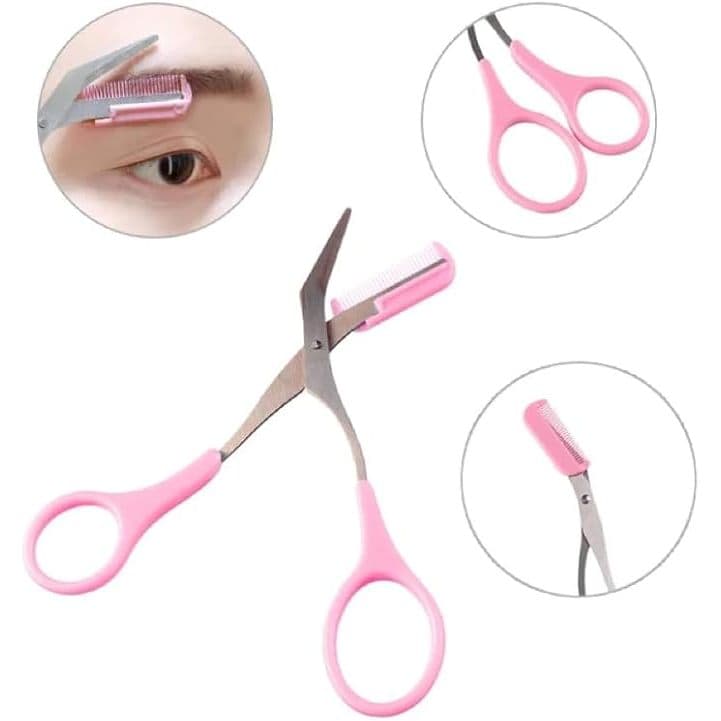 Kit para Sobrancelhas, 3 Peças sendo 1 Tesoura com Pente + 2 Navalhas com Lâmina de Aço Inoxidável