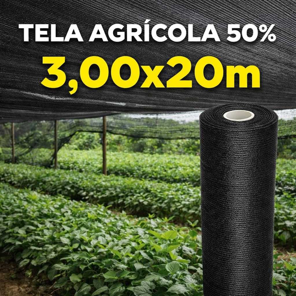Tela Sombrite Preta 50% 3 x 20 Sombreamento Hortaliça Viveiro Flores Telado Cercamento Laterais