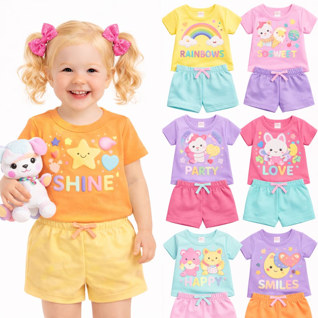 Kit Sortido 2 ou 4 Peças de Roupa Infantil Menina Verão Conjuntos de Verão Feminino Bebê Infantil Entrega Rápida