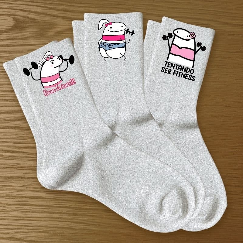 Kit 3 Pares Meias Flork Brancas Esportivas Algodão Confortável Academia Casual Premium
