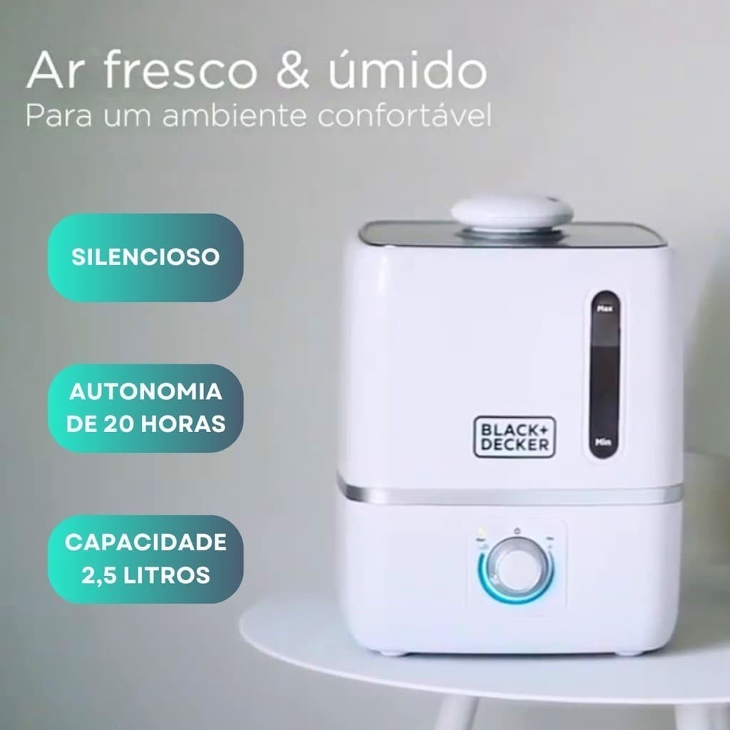 Umidificador de Ar Portátil ultrassonico, Aromatizador de Ambiente Bivolt com Capacidade de 2,5L