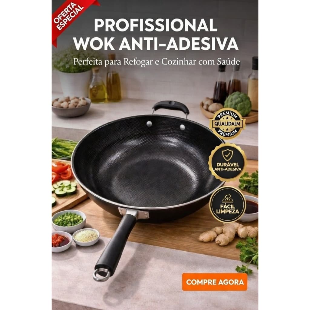 Frigideira Wok Antiaderente 34CM - Cozimento Uniforme e Fácil Limpeza Panela que Não Gruda Fratelli