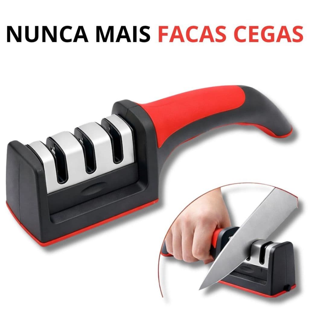 Afiador de Facas Premium 3 Estágios Amolador Manual Profissional 21,5cm Alta Precisão