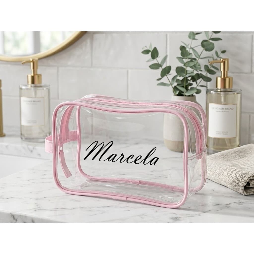 Kit 5 10 15 20 Necessaire Transparente Com Nome Personalizada Em DTF Premiu para Enfermagem, Escola, Academia, Maquiagem