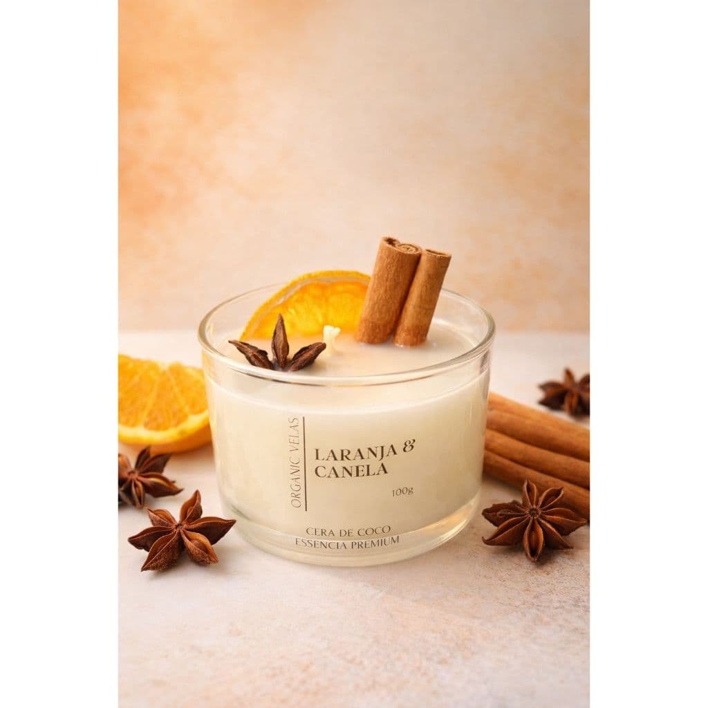 Vela laranja e canela | Vela aromática | Vela decorativa | Vela perfumada | Vela pode de vidro |  Vela para presente