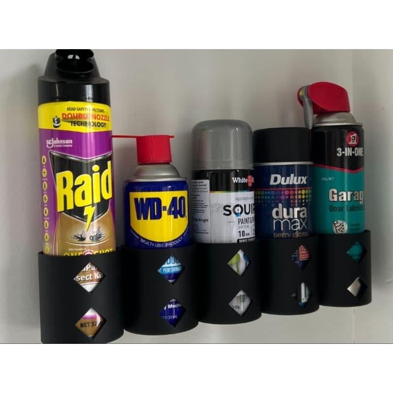 Suporte Organizador De Parede Para 4 Latas Spray Tinta Wd-40 70mm - Com Buchas e Parafusos