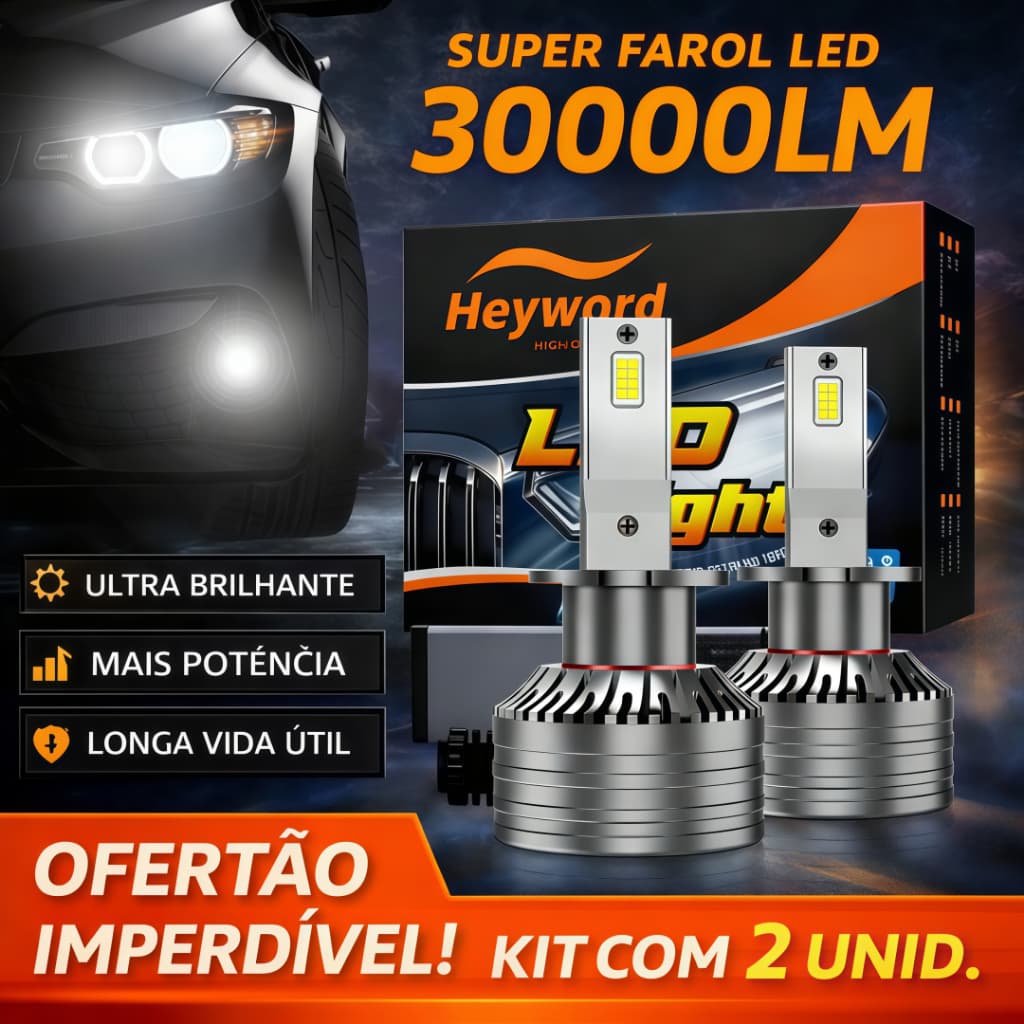 Kit Lampada Super Led Farol Carro 30000LM Brilho Lúmen H3 H4 H7 H11 6000K Luz Branca