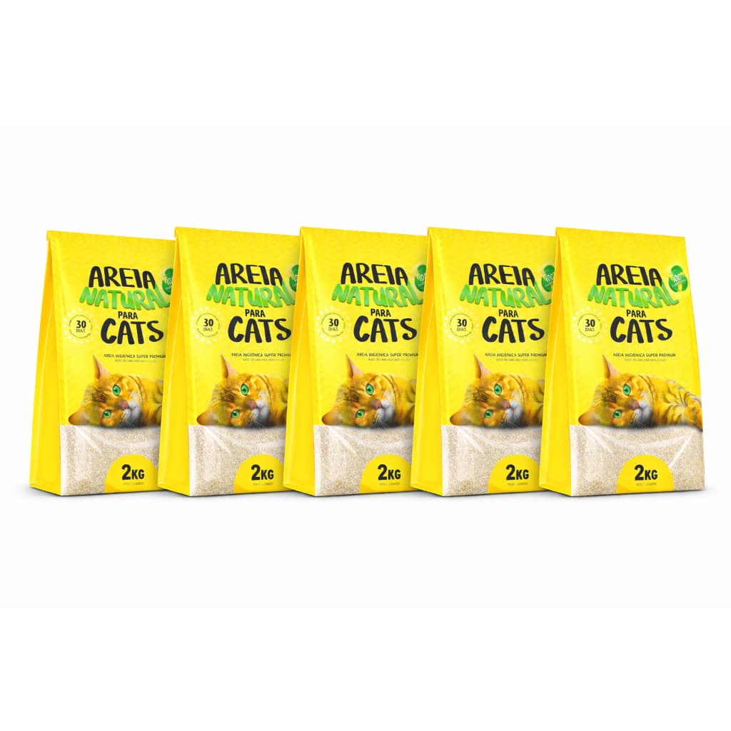 Areia Higiênica Natural Biodegradável Gatos Tiger Cats 2kg forma torroes firmes em 5 minutos kit 5unids