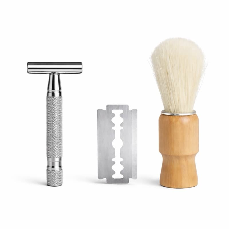 Kit Barbear Masculino Clássico Aparelho Metal Pincel Barbeador com Lâmina
