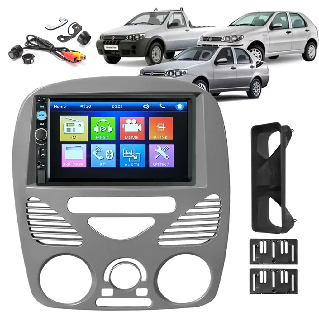 KIT CENTRAL MULTIMIDIA MP5 P/ SIENA STRADA PALIO G2 2002 2003 2004 2005 2006 2007 2008 A 2014 COM AR