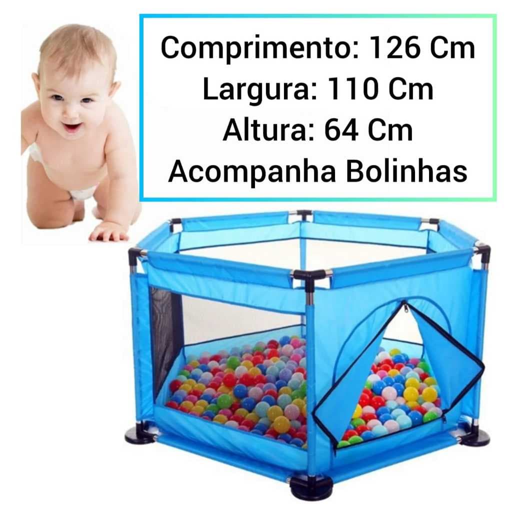 Cercadinho Chiqueirinho Portátil Infantil Para Crianças Cores Azul E Rosa Com Bolinhas