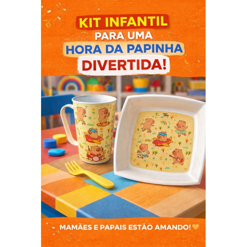 Kit Prato Infantil + Caneca | Kit Lanchinho Infantil Divertido | Prato e Copo para Criança