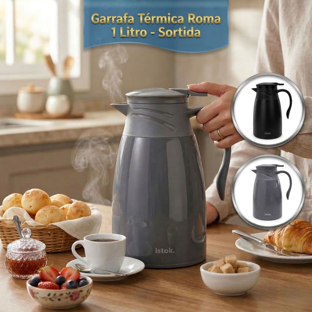 Garrafa Termica 1 Litro Conservacao Cafe Cha Jarra com Ampola de Vidro Alça Portatil Sortida