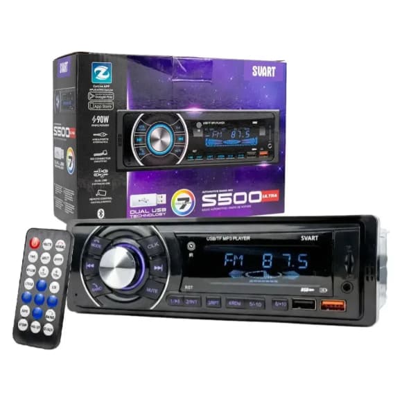 Aparelho Som Automotivo Svart S500 Ultra Rádio Am Fm Bluetooth 2 USB Com Controle 4 Saídas de Som Forte 45 Watts RMS
