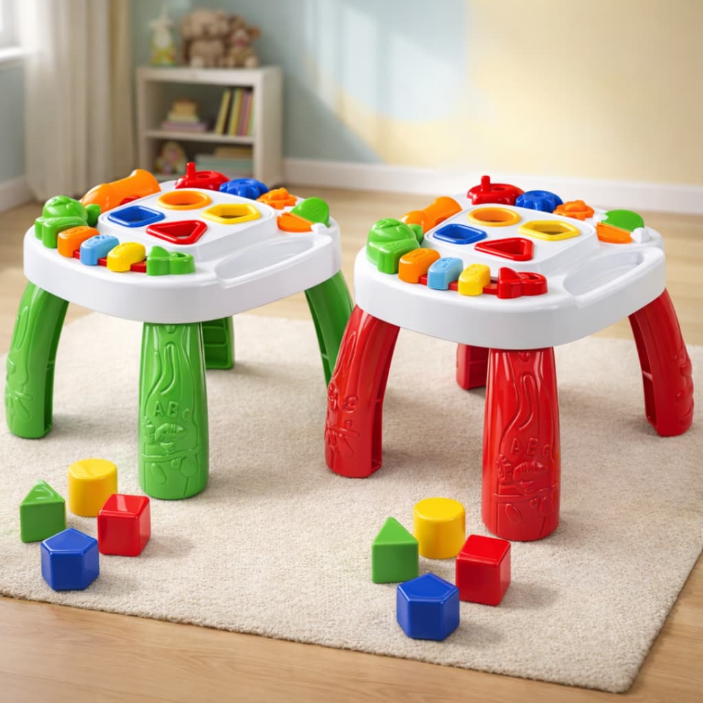 Mesa Infantil Mesinha Divertida de Atividades Com Blocos De Encaixe Formas Didáticas Brinquedo Educativo Bebê Criança