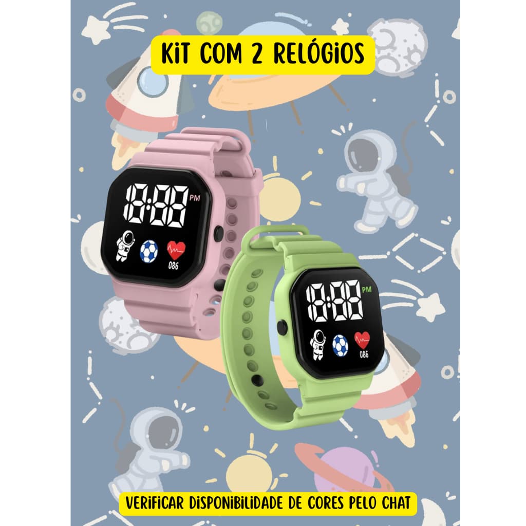 KIT Relógio Infantil Digital Astronauta Led COM 2/3/4 MODA MENINOS E MENINAS