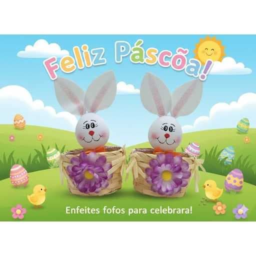 Linda Cesta, Cestinha, Para Páscoa com Coelho e flor  - 1 ou 2 unidades, para decoração ou para brincar de caça aos ovos