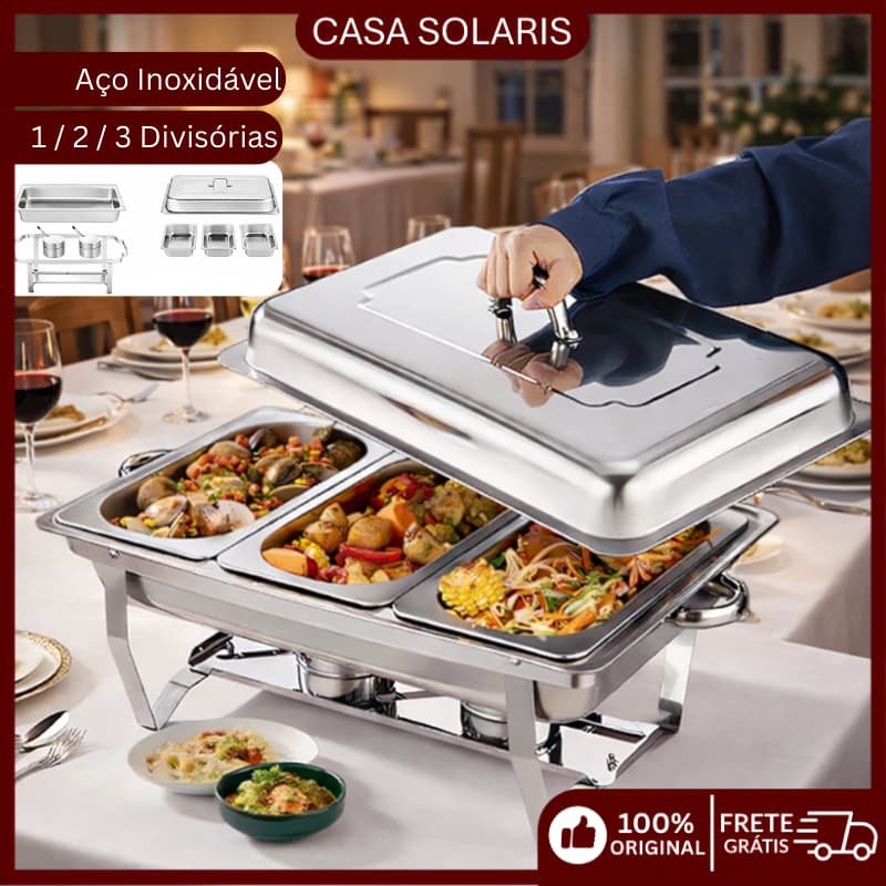 Rechaud Inox Buffet Profissional com Aquecedor de Alimentos para Festas e Eventos