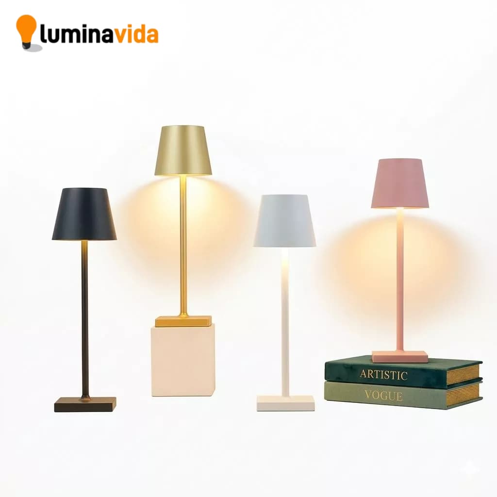 Abajur LED Moderno Recarregável Touch 3 Cores Mesa Cabeceira  Bar Sem Fio Luminária Decorativa