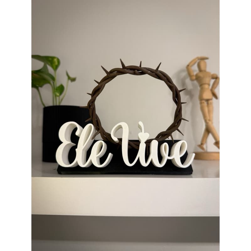 Decoração Cristã Ele Vive com Coroa de Espinhos | Enfeite Religioso | Impressão 3D
