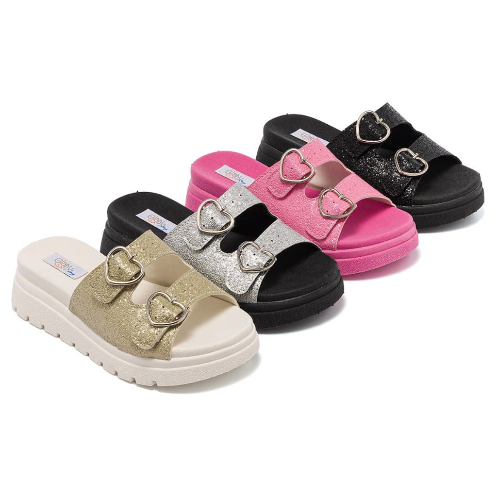 Sandália Infantil Menina Birken Fivela Ajustável Coração Confortável Antiderrapante Glady Promoção