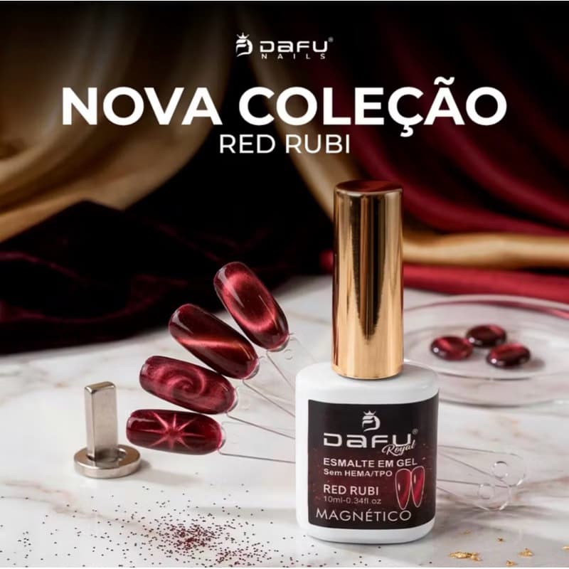 Esmalte em Gel Magnético Red Rubi Dafu Sem Hema Sem TPO 10ml Alta Pigmentação Manicure Nail Designer