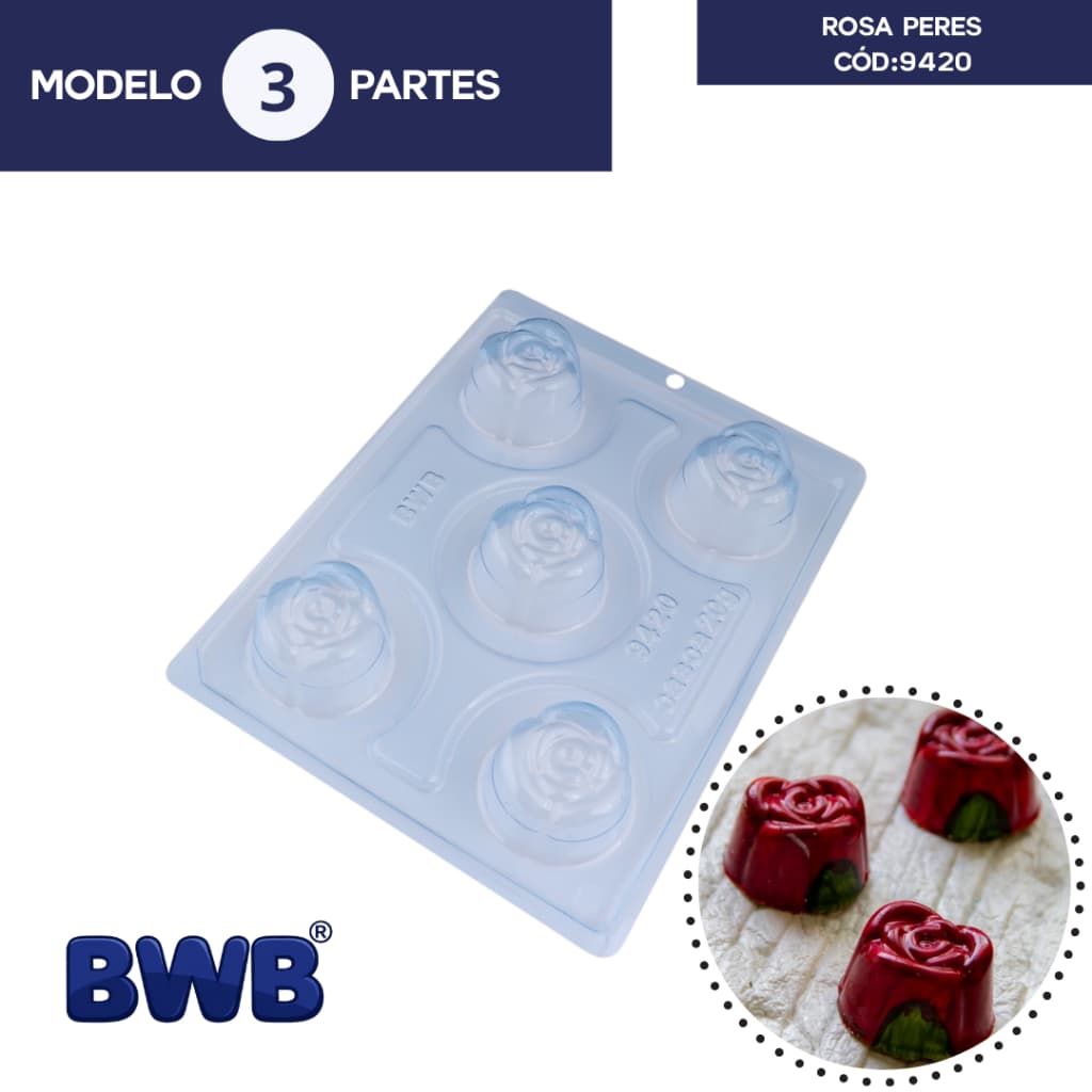 1-5 Forma BWB Rosa de Chocolate com Silicone 3 Partes Cód 9420 Dia das Mães Namorados