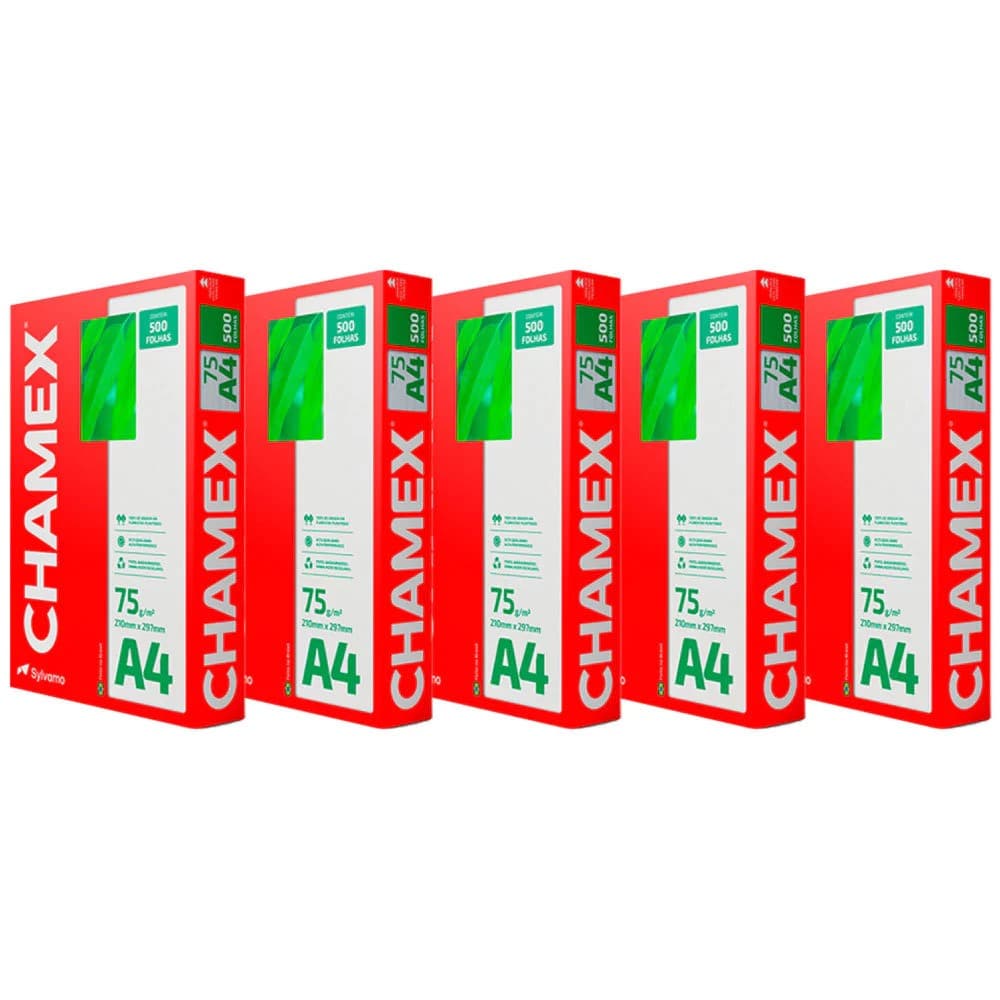 Papel Sulfite A4 75g Chamex Original – Kit 5 Resmas 2500 Folhas