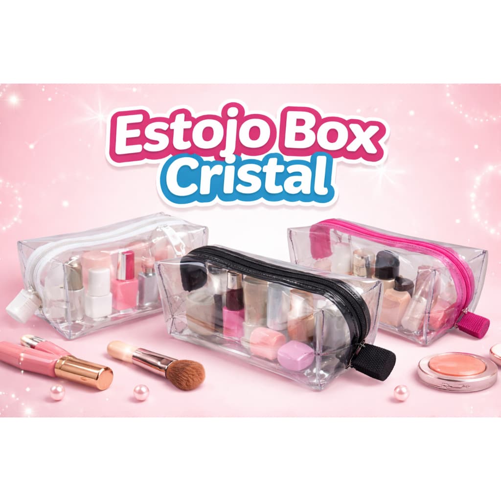 Estojo Box Cristal Transparente Multiuso Nécessaire Escolar Maquiagem com Zíper
