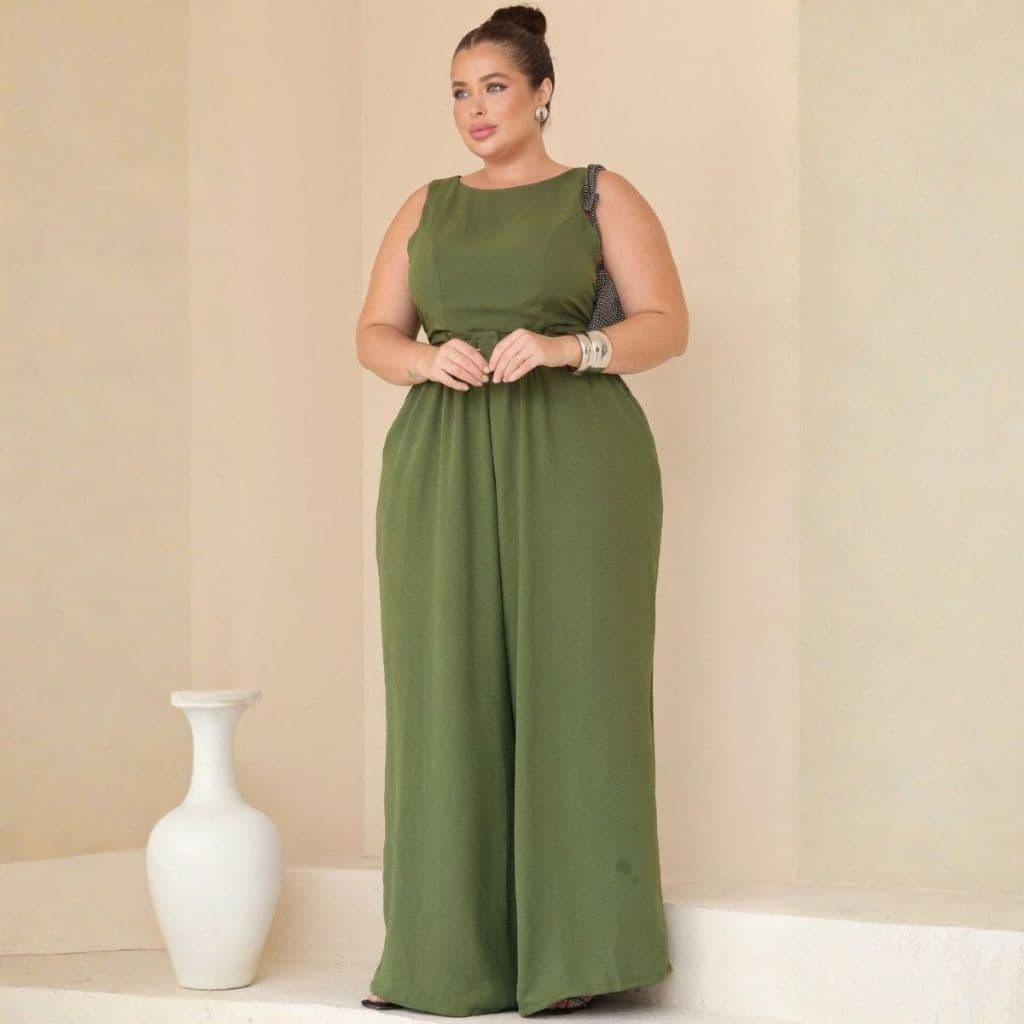 Macacão Pantalona Feminino Regata Alfaiataria Cinto Elegante Confortável