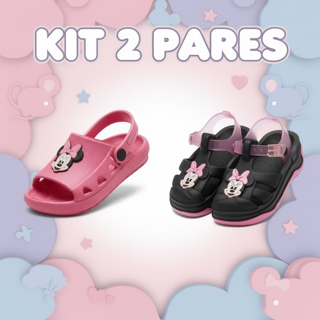 Kit 2 Pares Sandália Menina Confortável Papete Para O Dia a Dia