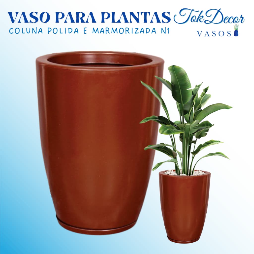 Vaso de Planta Coluna Polida/Marmorizada Com Prato N1