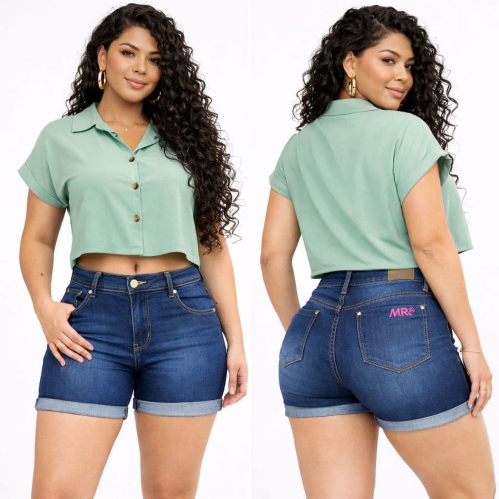 Short Jeans Ranhado Curto com Lycra