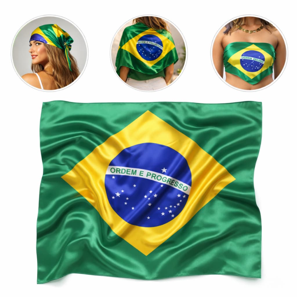 Lenço de Cetim 90x90cm e 70x90 Look Fashion Feminino Multiuso Bandeira do Brasil Copa 2026 Hexa Bandana