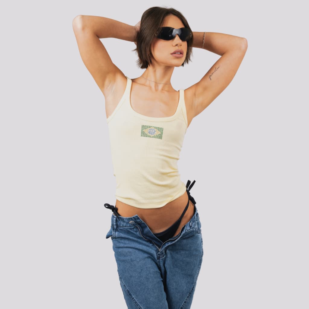 Regata Bra 001 Feminina em Algodão Copa Confortável com Elasticidade e Detalhes em Strass Elegante